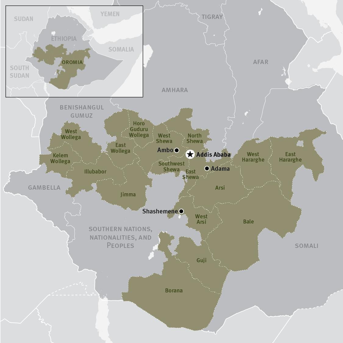 ನಕ್ಷೆ oromia ಪ್ರದೇಶ ಇಥಿಯೋಪಿಯ
